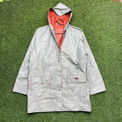 Lacoste Rain Jacket Mens Medium Hooded Waterproof PVC Coat Outdoor Retro Hiking