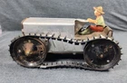 Vtg 1940's Marx Wind Up Alum. Toy Tractor w/ Driver Works - Broken Track