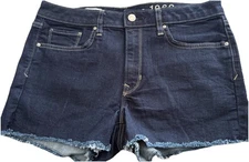 WOMENS GAP 1969 SLIM CUT-OFF MADDIE SHORTS-SIZE 28/6R-DARK BLUE