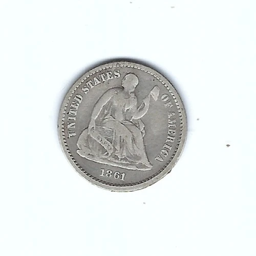 VERY GOOD+ 1861 SEATED LIBERTY HALF DIME