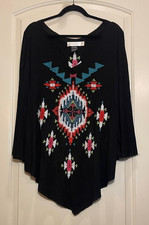 Urban Mangoz Womans Black Poncho Style Tunic with vibrant embroidery SZ L