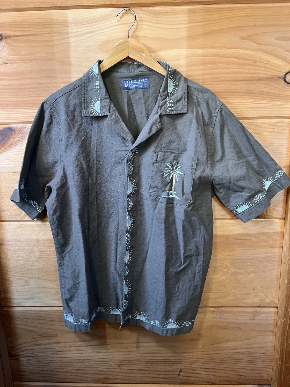 Free Planet Men's Short Sleeve Linen Beach Button Down Shirt