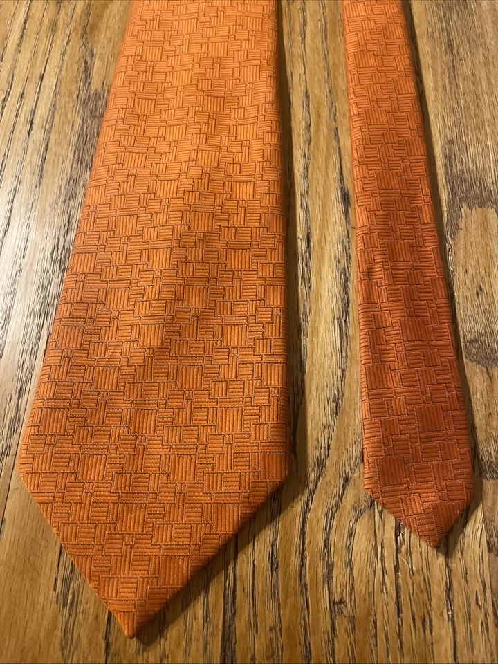 Vintage Años 60 70 Tergal Naranja Poliéster Corbata Ancha Disco Mod Retro Hecho en Francia Foto 4 de 4