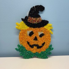 Vintage Melted Plastic Popcorn Pumpkin โ Retro Halloween Decoration Made In USA