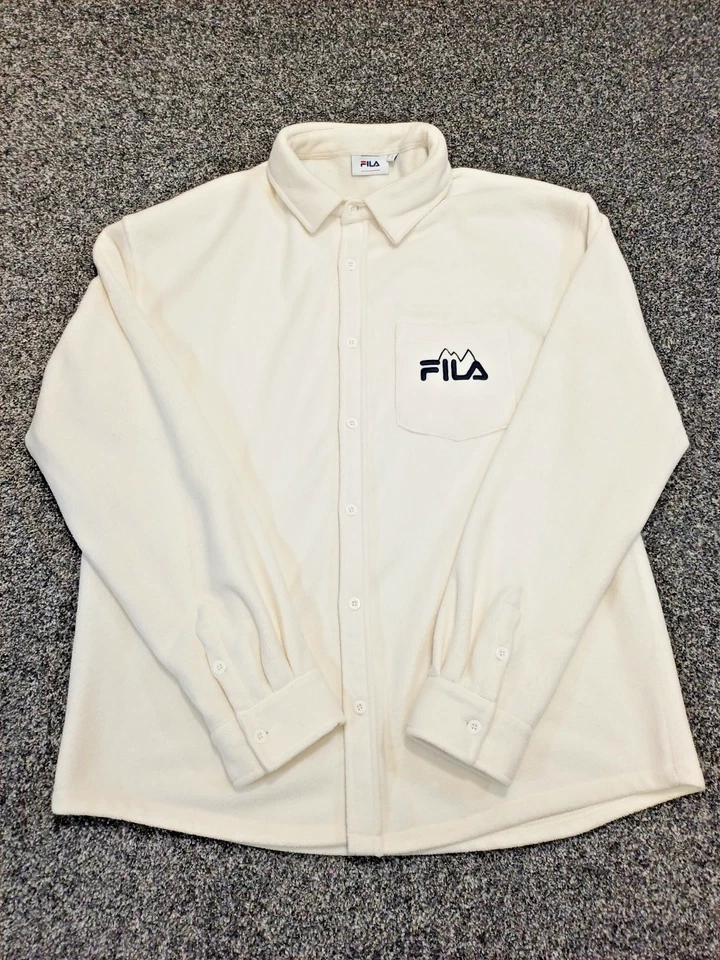 Vintage FILA Fleece Shirt Men Large White Button Up Long Sleeve Y2K 90s - Image 2 of 4