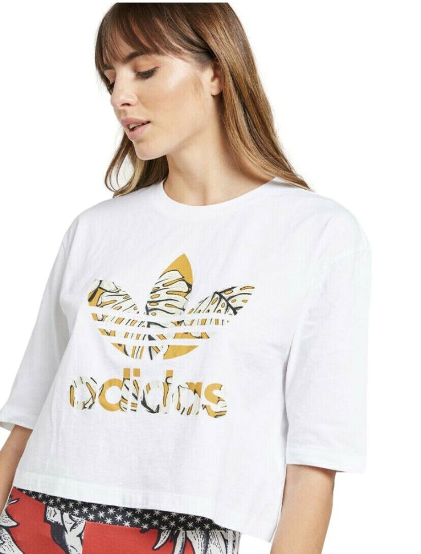 Adidas Womens Short Sleeve Farm Crop Tee Shirt White Small