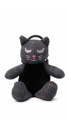 ? Betsey Johnson Plaid Cat Plush Backpack Day Pack - Red Black Gray Muted Plaid – Johnson Woolen Mills main image 4