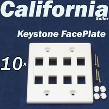 10 Faceplate 8 Port Keystone Jack RJ45 CAT5 CAT5e CAT6 Network Wall Plate White