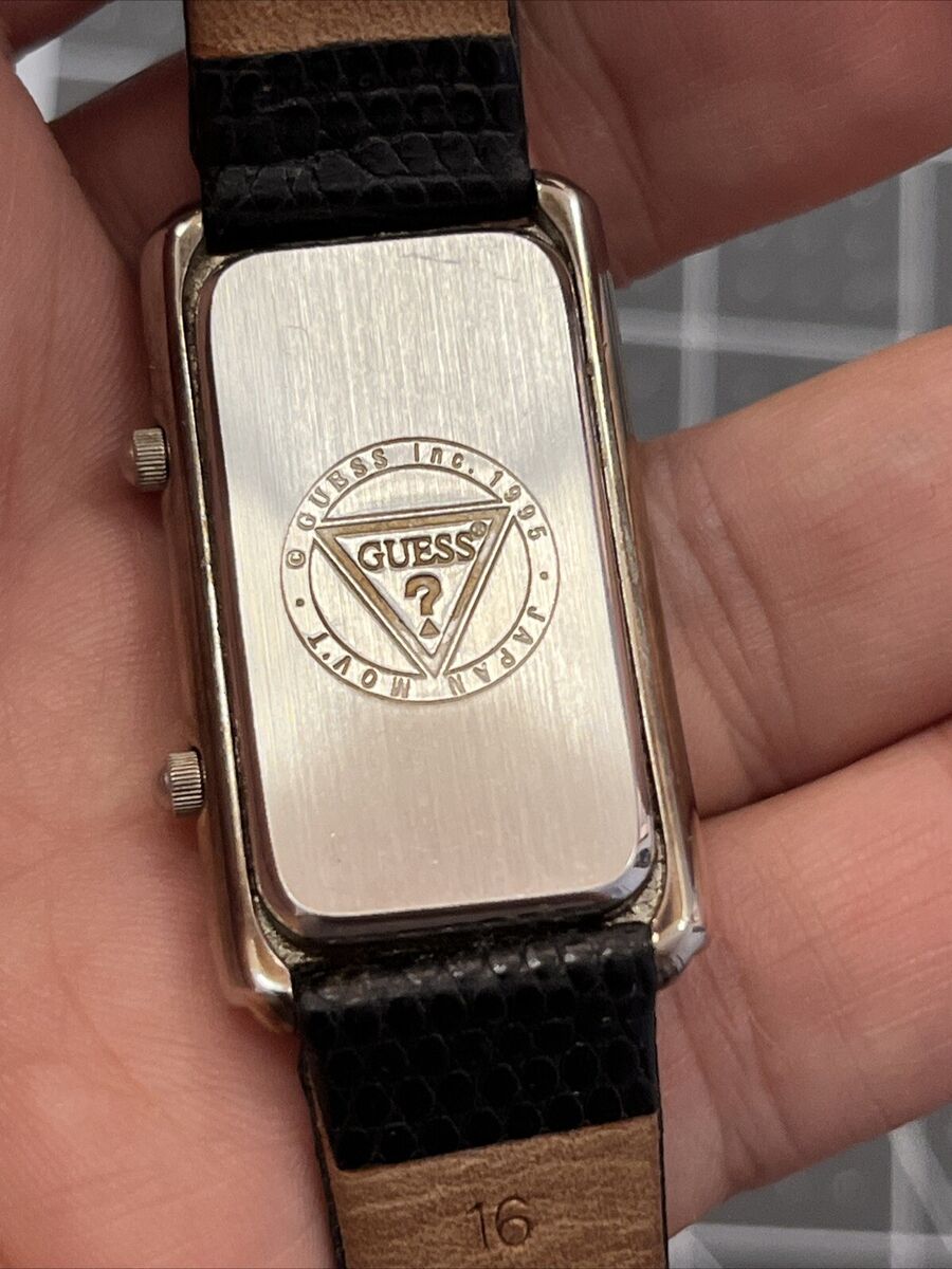 Guess Dual Time pinstripe watch 1995 stainless black leather