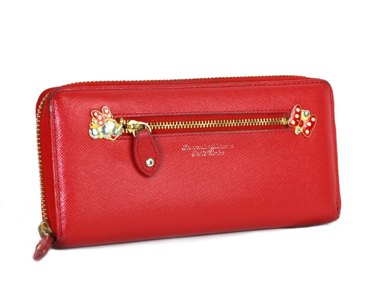 Samantha Thavasa Petit Choice Red Leather Round Zipper Long Wallet Women's  Purse