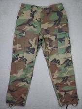 Military Woodland Camouflage Cargo Pants Men's Size Medium Regular Vintage Camo