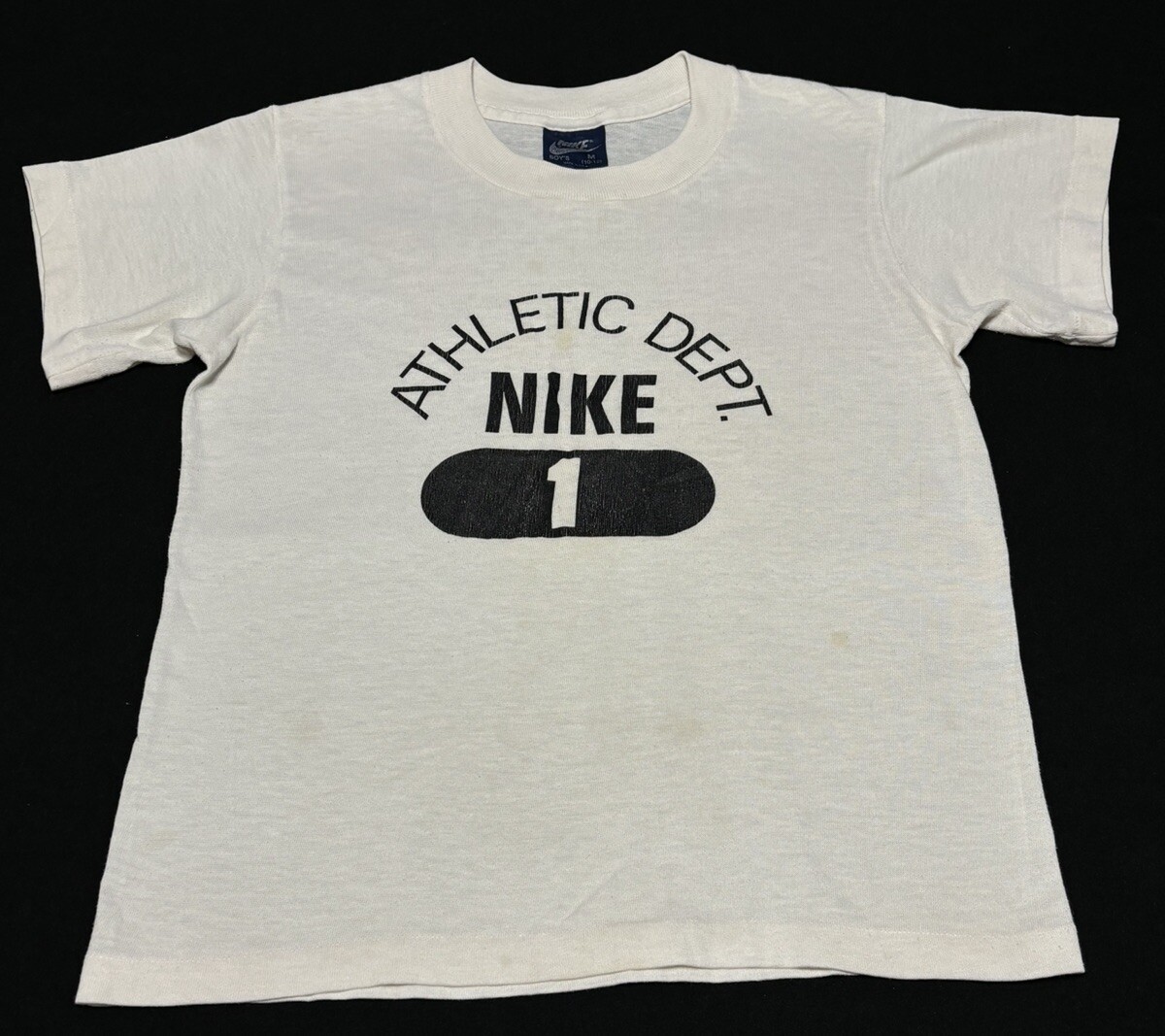 Vintage 1980s Nike Athletic Dept White Tshirt Blue Tag Boys Medium