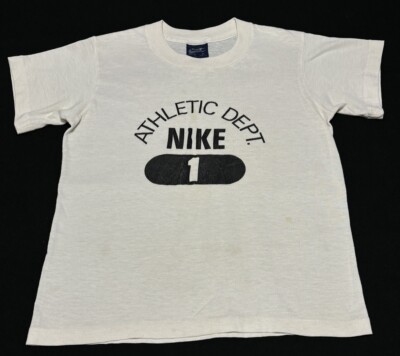 Vintage 1980s Nike Athletic Dept White Tshirt Blue Tag Boys Medium 