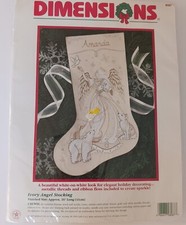 Ivory Angel Dimensions Crewel Cross Stitch Christmas Holiday Stocking Kit 8087