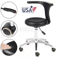 Dental Doctor Assistant Stool Mobile Chair Adjustable Height PU Leather Black