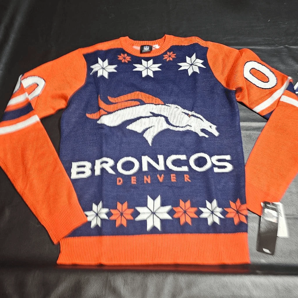 NWT football Team Apparel Mens Denver Broncos Ugly Christmas Sweater Medium
