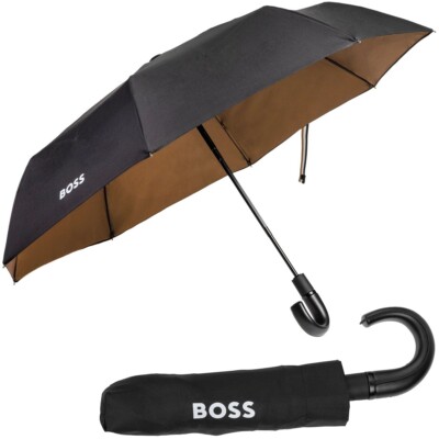 Hugo Boss Men's Umbrella Hook Handle Pocket Umbrella Automatic Umbrella Black