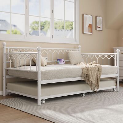 Metal Daybed w/Trundle Twin Size Day Bed Frame with Charging Station & LED Light
