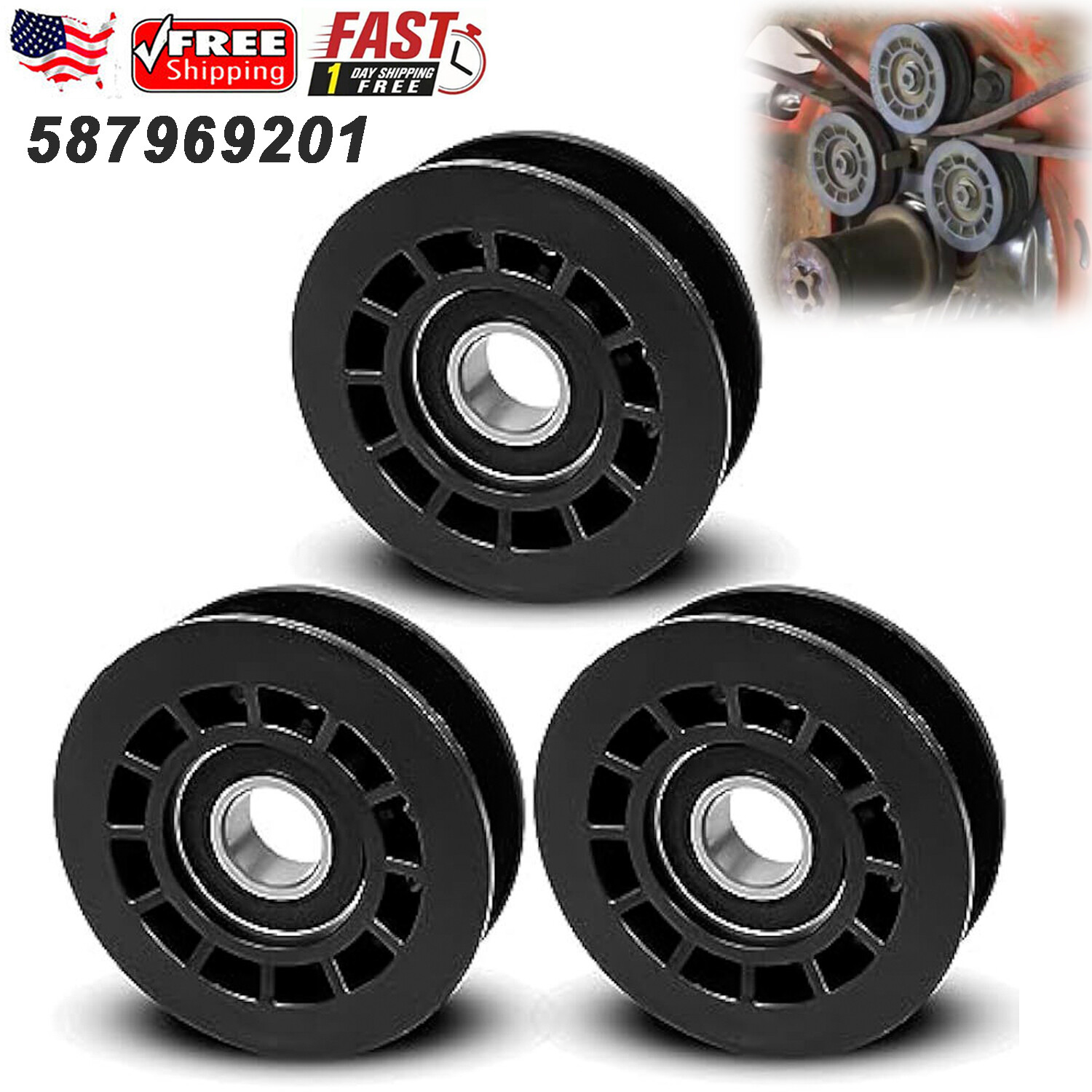3PC Idler Pulley For Husqvarna LC221A LC221AH LC221R LC221RH LC356VB