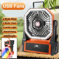 Camping Fan, 30000mAh Rechargeable Portable Fan with RGB LED Lights & 4 Speeds