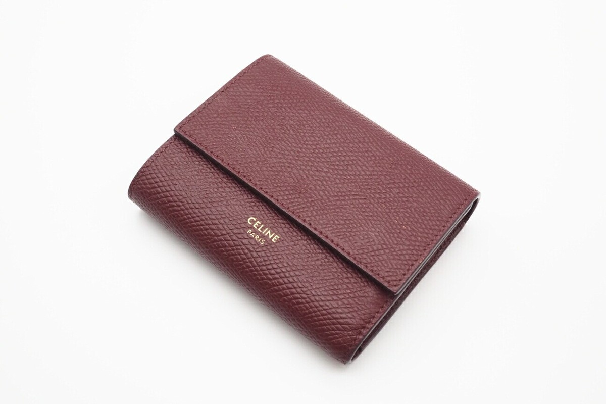 Celine Trifold Wallet 10B573 Small Trifold Leather Bordeaux | eBay 