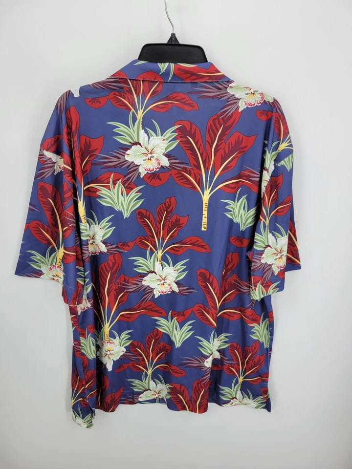 Monterey Club 衬衫男式大号蓝色红色夏威夷花卉干摆湿芯 — 第 2/4 张图片