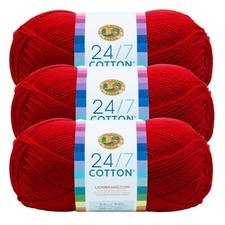  3 Pack Lion Brand Yarn 761-113B 24/7 Cotton  Yarn, Red
