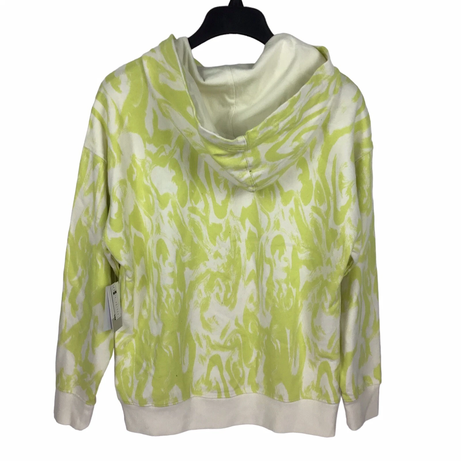 OFF WHITE Felpa con cappuccio astratta BP Nova cotone biologico tasca canguro taglia XS avorio verde lime