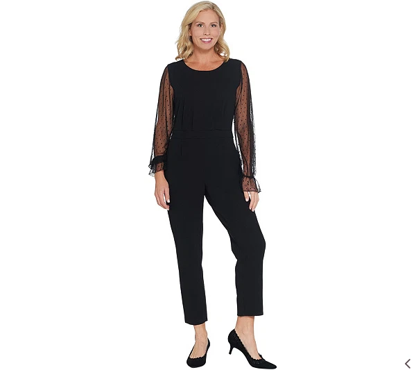Du Jour Petite Mesh Sleeve Slim Leg Knit Jumpsuit Black Petite X