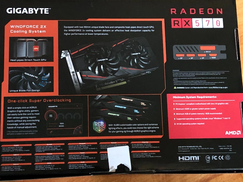 GIGABYTE Radeon RX 570 4GB Gaming 4G GDDR5 Graphics Card (GV-RX570GAMING-4GD Rev - Image 4 of 4