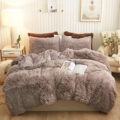 XeGe Plush Shaggy Duvet Cover Set, Luxury Ultra Soft Crystal Velvet Fluffy