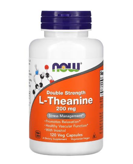 NOW Foods Double Strength L-Theanine, 200 Mg, 120 Pflanzliche Kapseln-image
