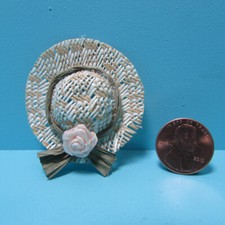 Dollhouse Miniature Lady's Straw Sun Hat with Ribbon and Flowers IM65212