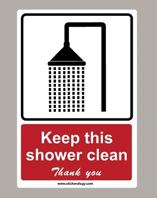 STICKEROLOGY KEEP THIS SHOWER CLEAN STICKER SIGN CHOOSE SIZE STANDARD OR GLASS STICKER