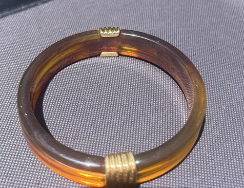 Vintage Monet Bangle Bracelet Brown Bakelite Look High Fashion Costume Jewelry