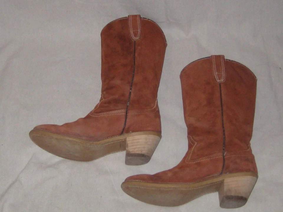 Botas de cuero gamuza vintage tacones apilados años 70 años 70 Rust Burnt Sienna 6.5? Foto 2 de 4