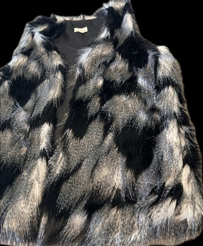 Decree Women's Faux Fur Vest Size M Black Grey - Picture 5 of 12