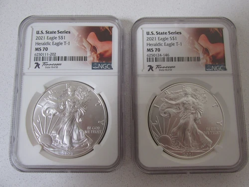2021 Silver Heraldic Eagle T-1 "U.S. State Series" Tennessee NGC MS 70