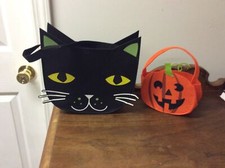 2 Halloween Hand Bags Pumpkin And Black Cat