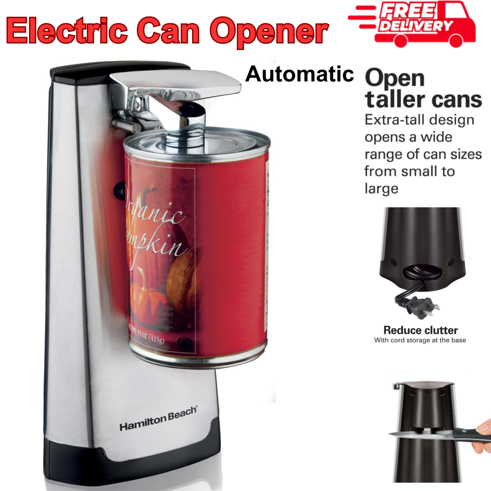 Electric Can Opener Automatic Smooth Edge Under Cabinet Knife Sharpener Cord-image