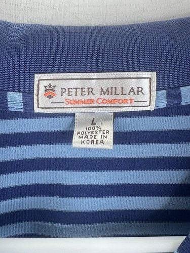 Peter Millar Summer Comfort Mens L Golf Polo Logo 1961 Polo Horse Blue Striped - Picture 4 of 9