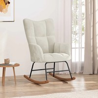 Schaukelstuhl Samt Creme Polstersessel Relax Sessel Wohnzimmer Lesesessel