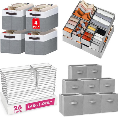 Full Set for Home Organization and Storage : 4Pcs Storage Baskets + 8Pcs Storage