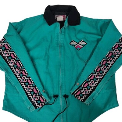 Cameo Rose Size Medium M Teal Western Work Jacket Unisex USA Made Zip Up