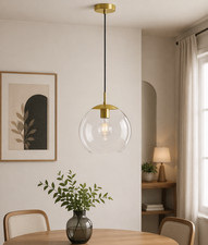 Image of Brass Glass Pendant Light Matte Ceiling Lamp E27 Globe Modern Kitchen Adjustable
