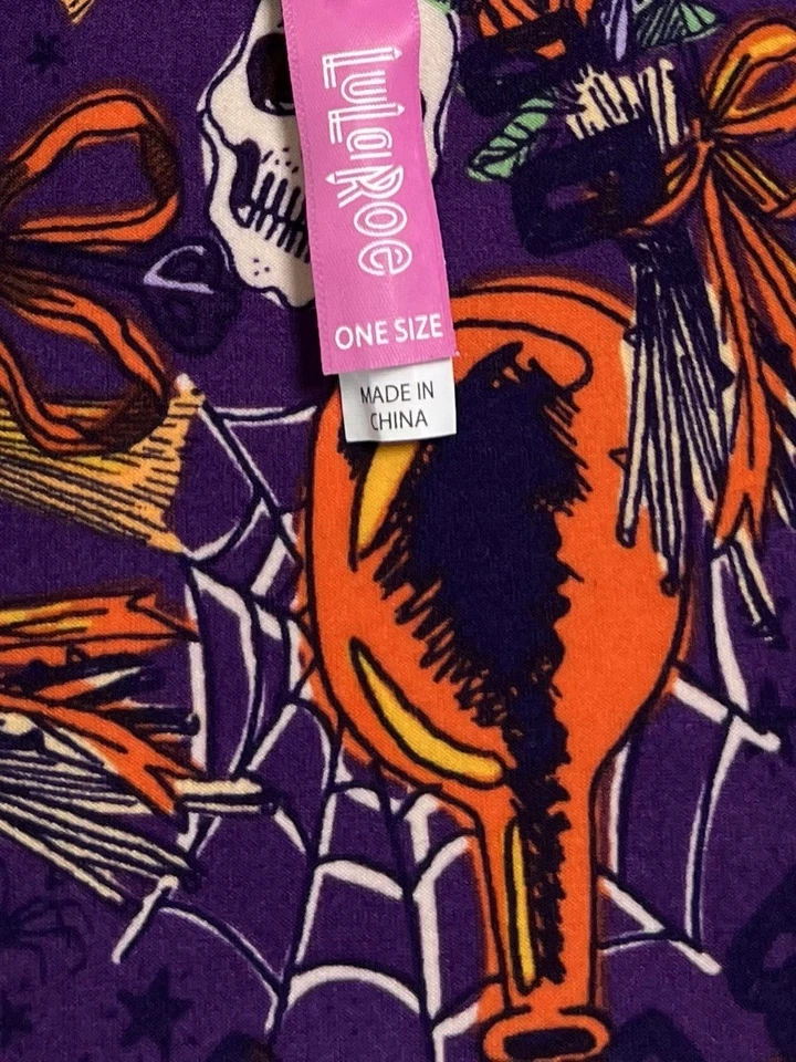 Leggings LuLaRoe OS Talla Única Halloween PÚRPURA Poción Calavera Telaraña Escoba Hueso Foto 4 de 4