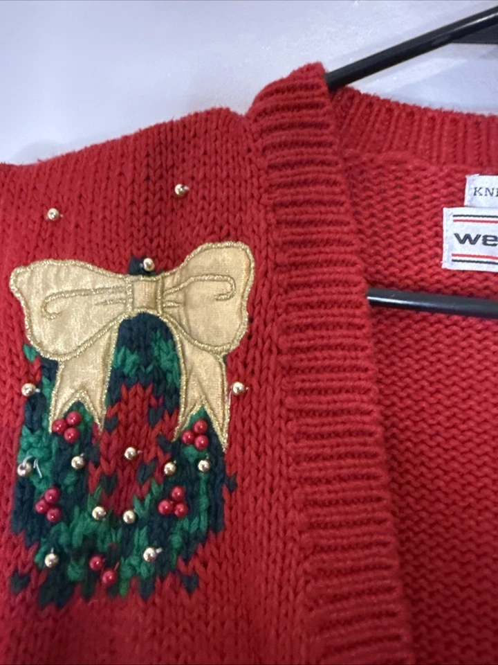 Chaleco de Navidad vintage de abuelas Westbound rojo, verde y dorado para mujer talla L” Foto 4 de 4