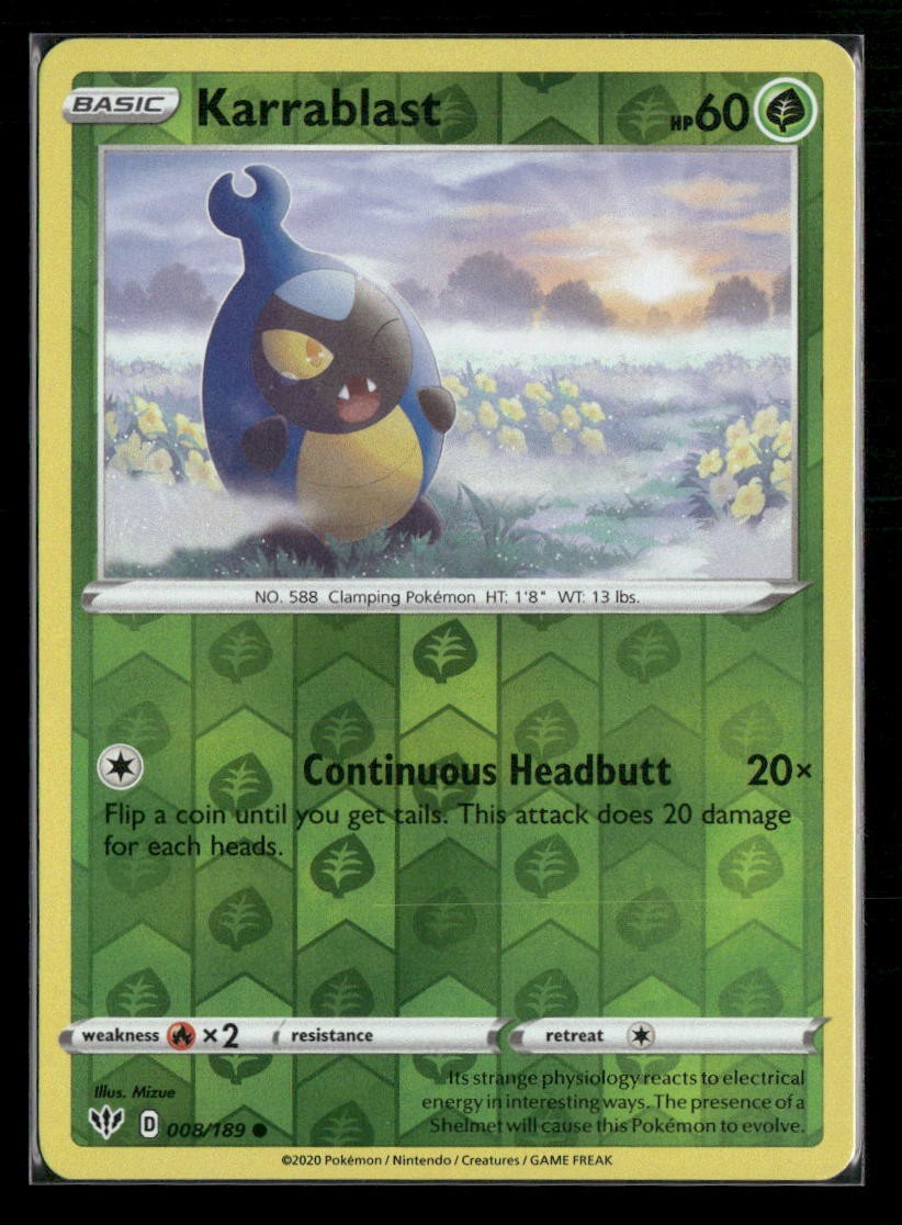 Karrablast 008/189 Common Darkness Ablaze Pokemon Reverse Holo Near Mint