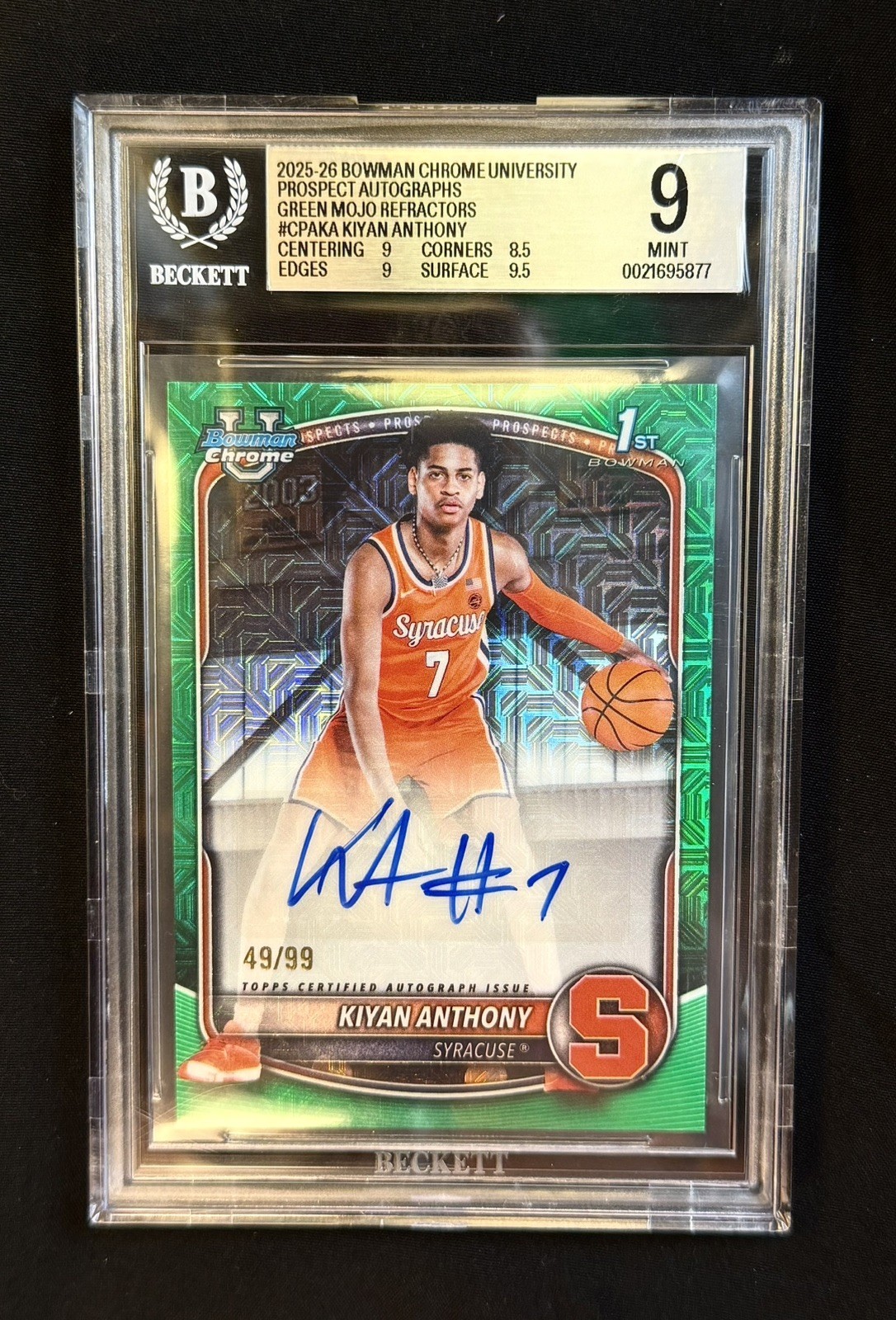 2025-26 Bowman Chrome Prospect Kiyan Anthony AUTO #CPA-KA Green Mojo /99 BGS 9💥