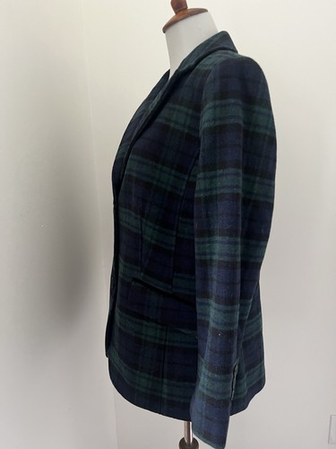 Talbots NEW 12P Green Black Watch Tartan Plaid Long Wool Blend Blazer Jacket - Picture 6 of 10